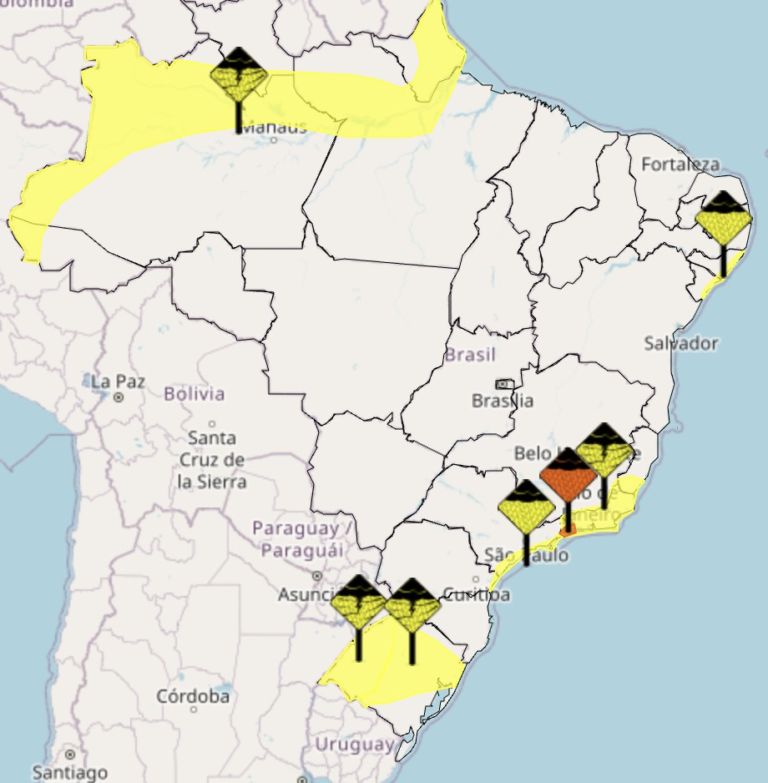 Fim de semana tem alertas para chuvas no Brasil