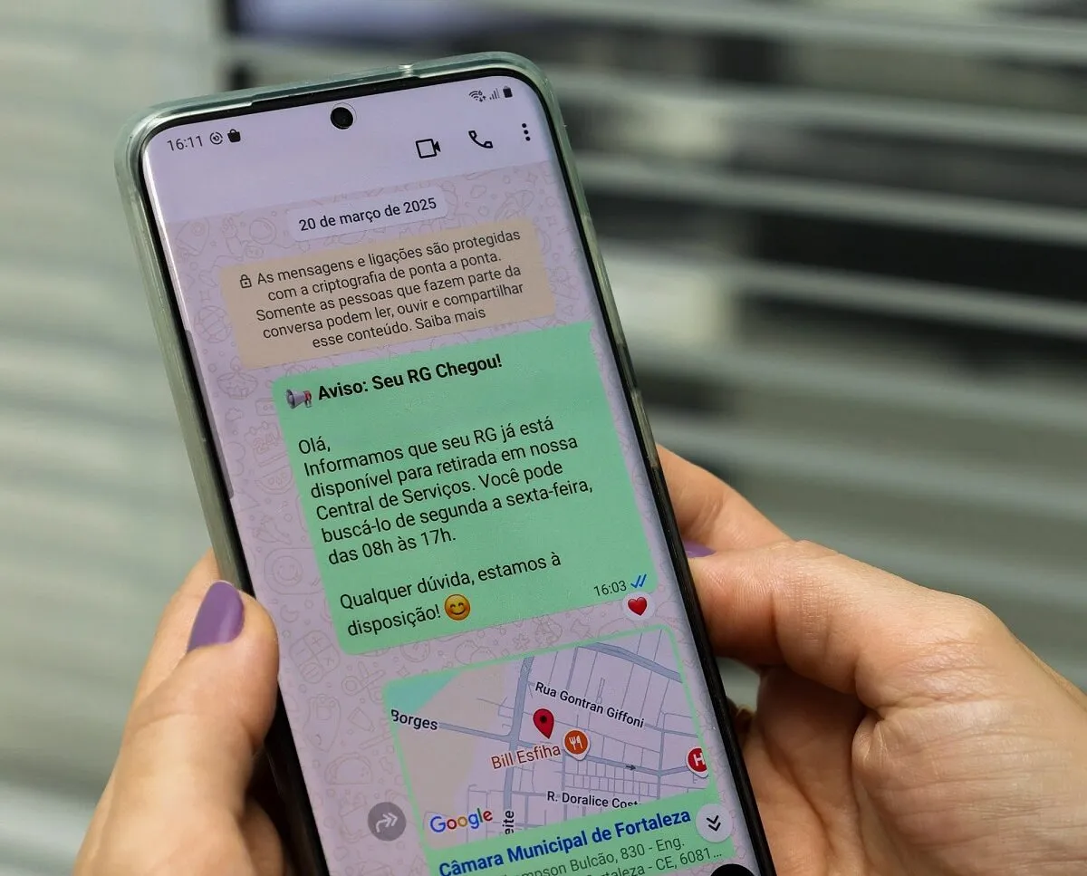 Câmara de Fortaleza adota uso do WhatsApp para notificar a entrega da Carteira de Identidade