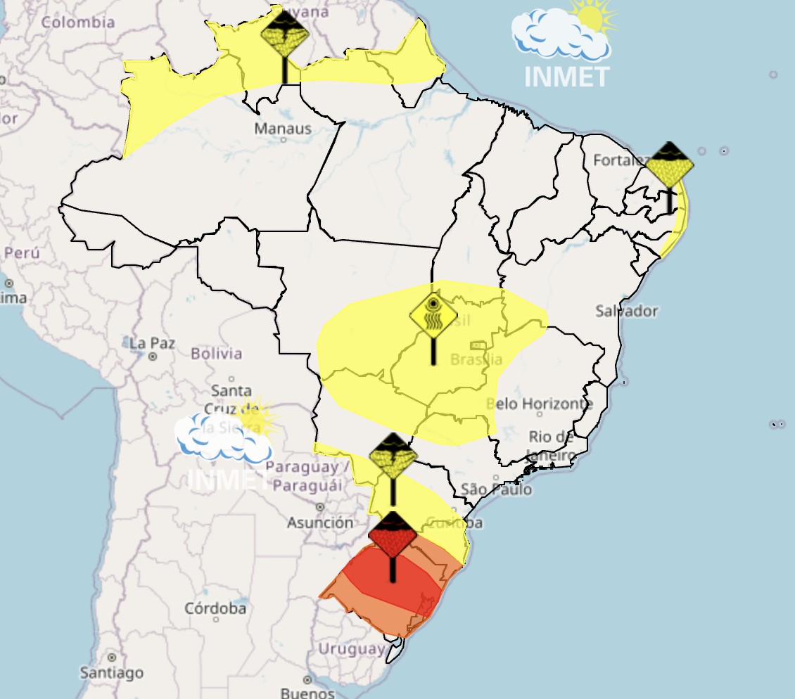 Feriado de Corpus Christi vai ser de temporais no Sul e ar seco no Brasil Central