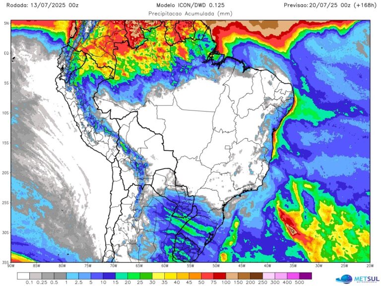 Semana começa com chuva no Norte, Nordeste e parte do Sul do Brasil