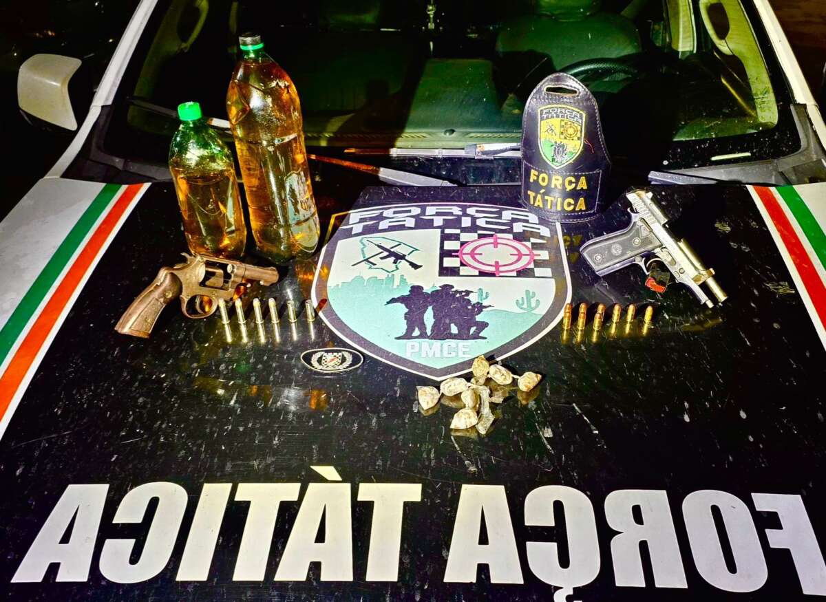 Criminoso é baleado em confronto com a polícia em Caucaia; armas, drogas e gasolina são apreendidas