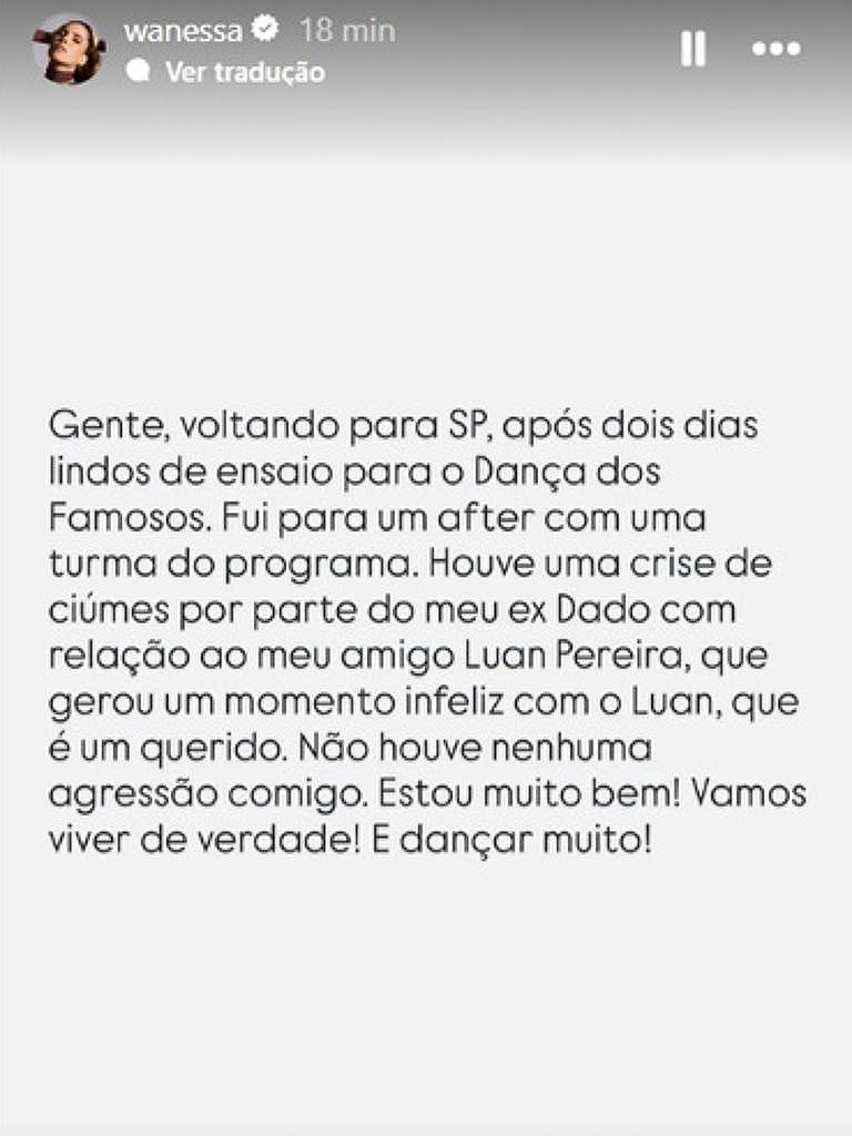 Wanessa Camargo se pronuncia após suposta agressão de Dado Dolabella e esclarece situação