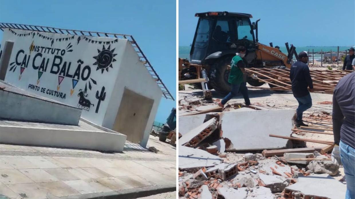 Prefeitura de Fortaleza realiza demolição da sede do Instituto Cai Cai Balão na orla do Pirambu