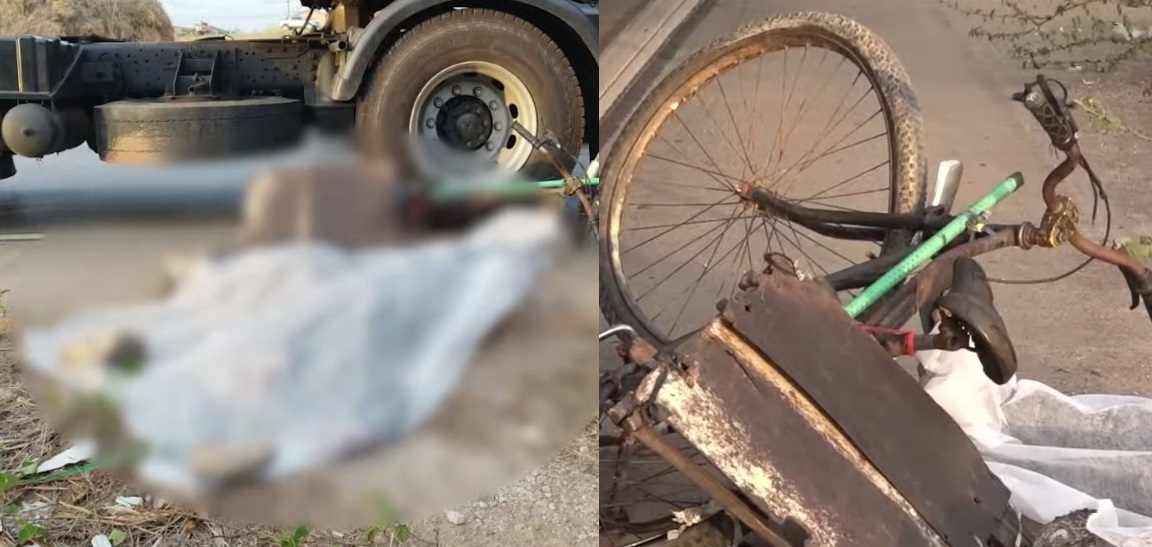 Ciclista morre após ser esmagado por caminhão no Ceará; bicicleta ficou destruída