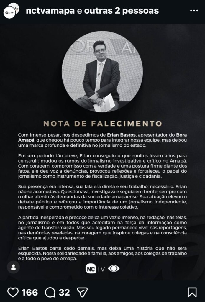 Ex-apresentador do Balanço Geral CE, Erlan Bastos morre aos 32 anos em Teresina