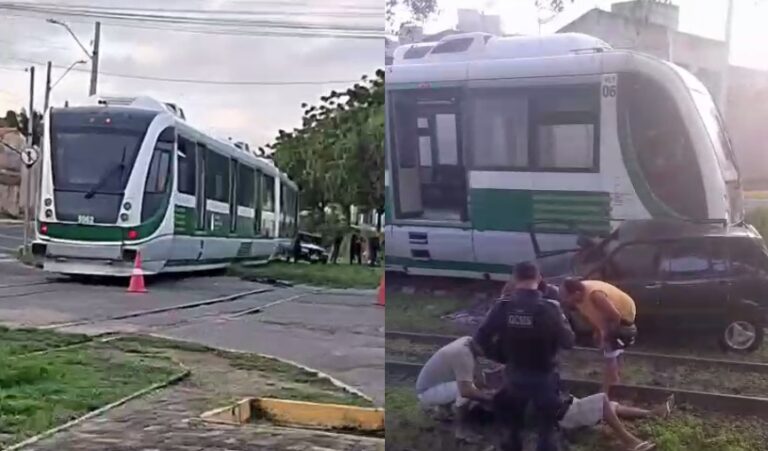 Carro bate em trem do VLT de Sobral, no Ceará; motorista ficou ferido