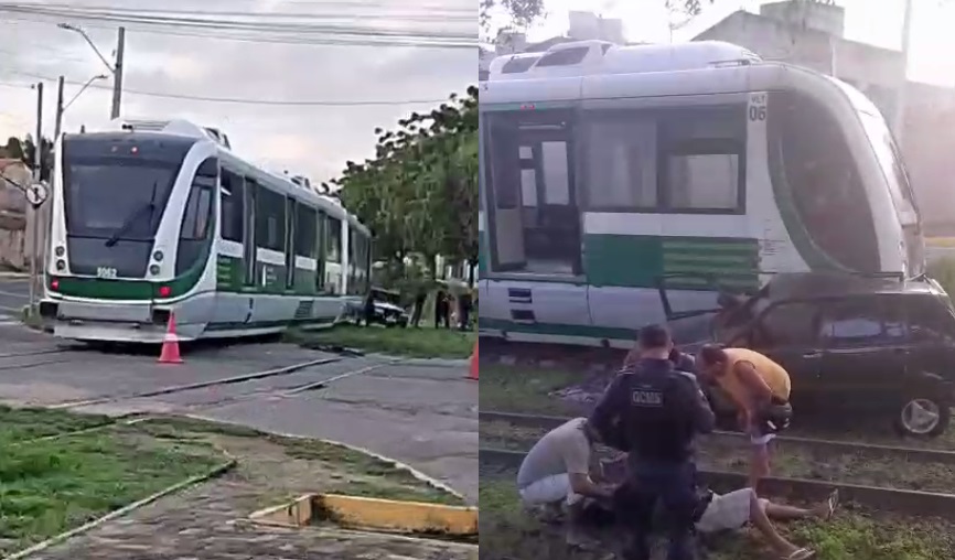 Carro bate em trem do VLT de Sobral, no Ceará; motorista ficou ferido