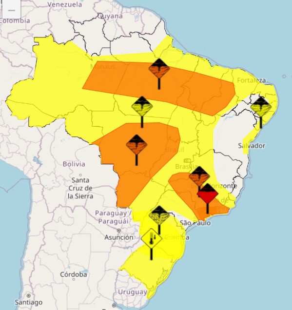 Maior parte do país tem alerta para chuvas intensas; veja a previsão