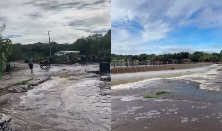 Águas do Balneário do Boi Morto transbordam após chuvas no interior do Ceará