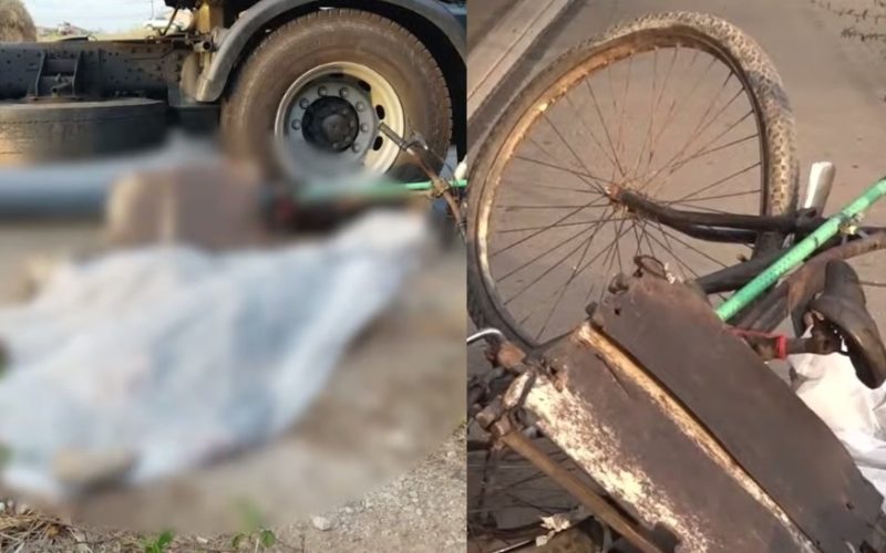 Ciclista morre após ser esmagado por caminhão no Ceará; bicicleta ficou destruída