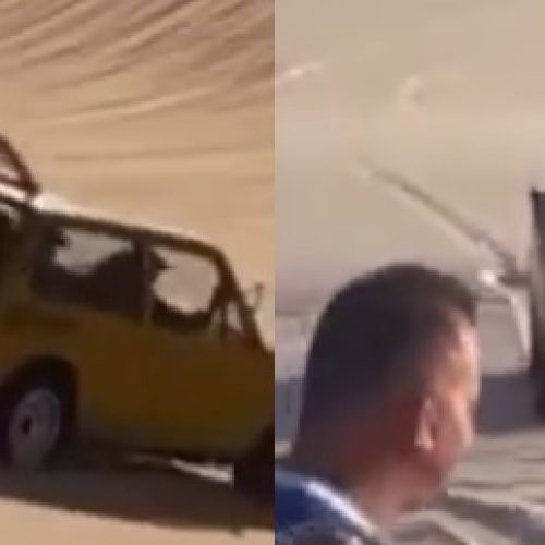 Carro modelo Brasília desce mesma duna em que picape “voou” em Canoa Quebrada, no Ceará