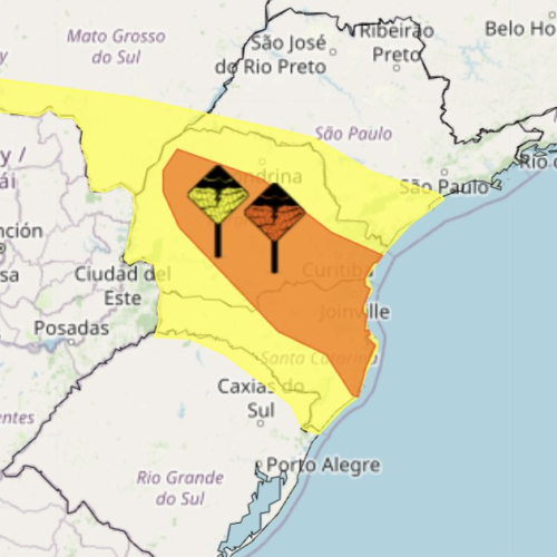 Terça tem alerta laranja para temporal entre Santa Catarina e Paraná; veja previsão