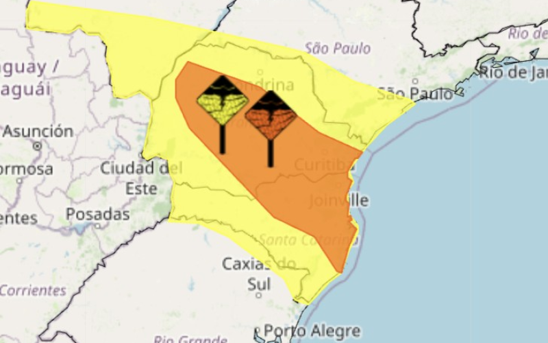 Terça tem alerta laranja para temporal entre Santa Catarina e Paraná; veja previsão