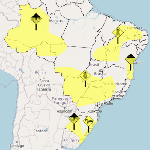Frente fria traz chuva forte para o Sul, enquanto Sudeste e Centro-Oeste têm alerta para umidade
