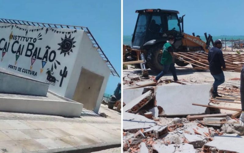Prefeitura de Fortaleza realiza demolição da sede do Instituto Cai Cai Balão na orla do Pirambu