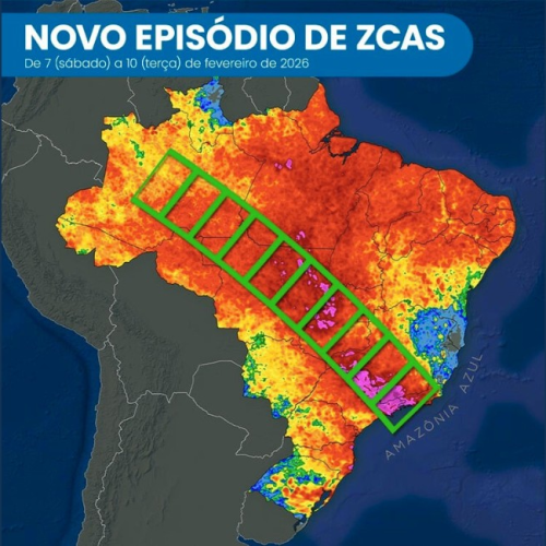 ZCAS provoca chuvas fortes no Sudeste e em outras áreas do Brasil