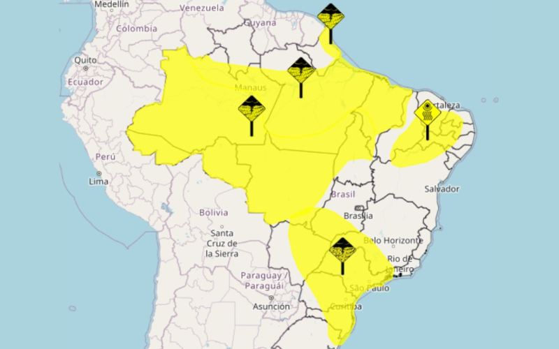 Inmet coloca quase todo o país sob alerta amarelo para chuvas intensas; veja