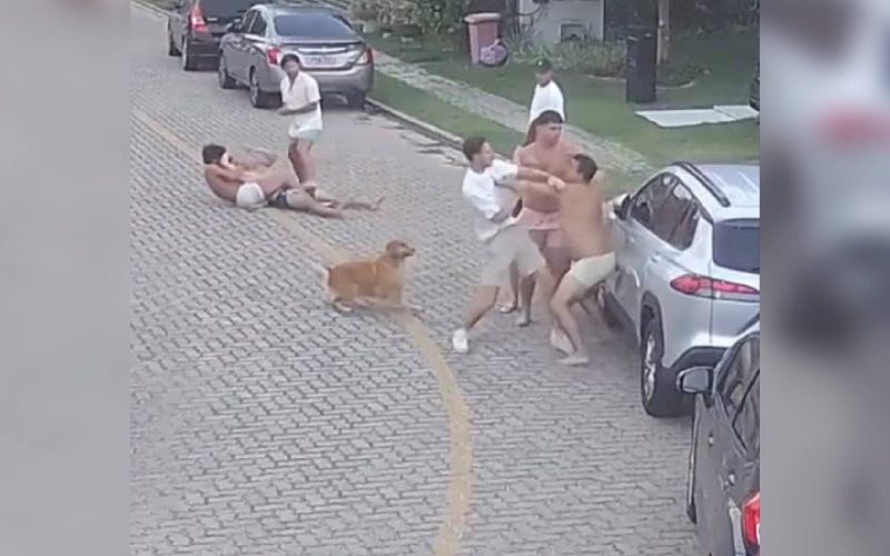 Vídeo mostra briga de atletas do Fortaleza e vizinhos em condomínio de luxo no Eusébio/CE