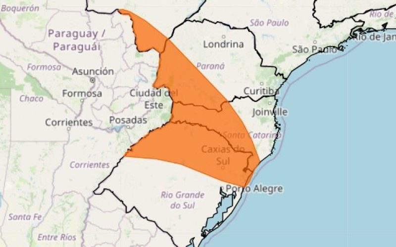 Região Sul e MS têm alerta de perigo para tempestades