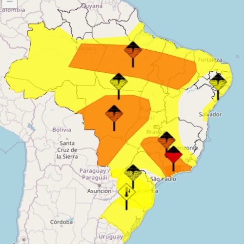 Maior parte do país tem alerta para chuvas intensas; veja a previsão